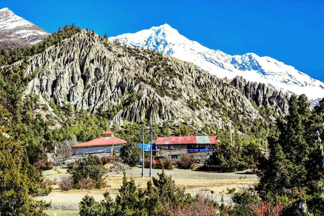 瑪南山谷，雪峰下的寺院與村落